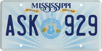 MS license plate ASK929