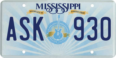 MS license plate ASK930