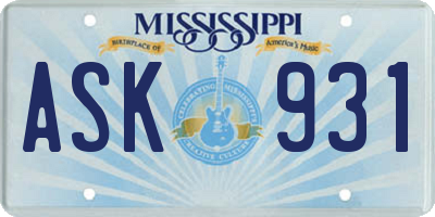MS license plate ASK931