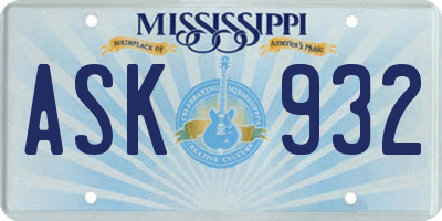 MS license plate ASK932