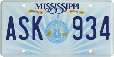 MS license plate ASK934