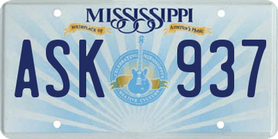 MS license plate ASK937
