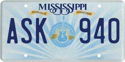 MS license plate ASK940
