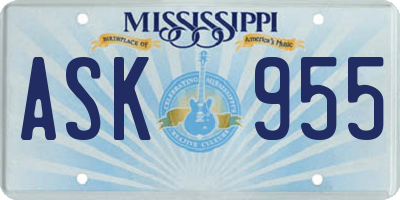 MS license plate ASK955