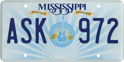 MS license plate ASK972