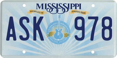 MS license plate ASK978