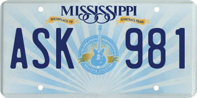 MS license plate ASK981