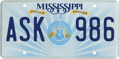 MS license plate ASK986