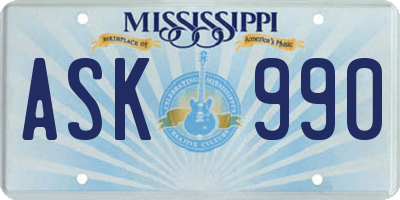MS license plate ASK990