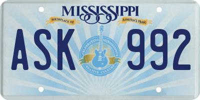 MS license plate ASK992