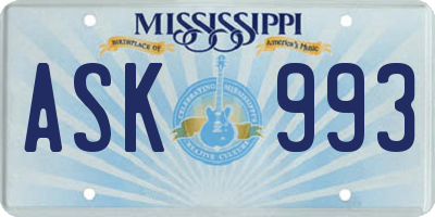 MS license plate ASK993