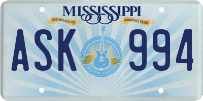 MS license plate ASK994
