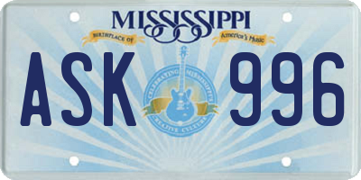 MS license plate ASK996