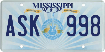MS license plate ASK998