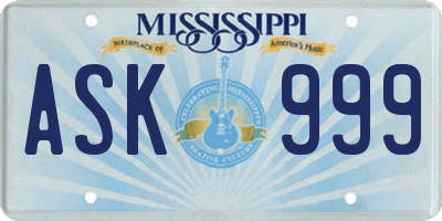 MS license plate ASK999