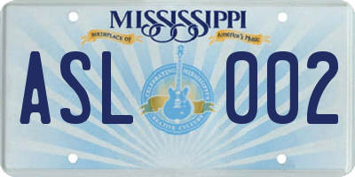 MS license plate ASL002