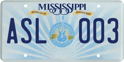 MS license plate ASL003