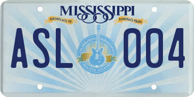 MS license plate ASL004