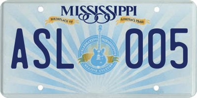 MS license plate ASL005