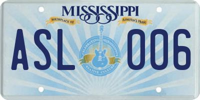 MS license plate ASL006