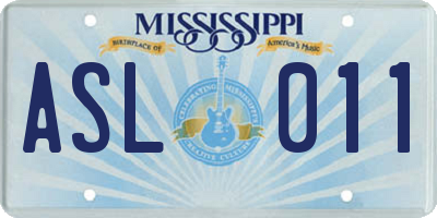 MS license plate ASL011