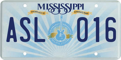 MS license plate ASL016