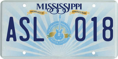 MS license plate ASL018