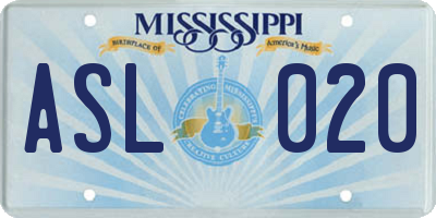 MS license plate ASL020
