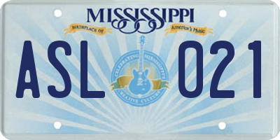 MS license plate ASL021