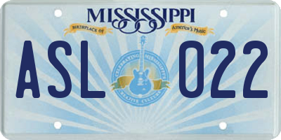 MS license plate ASL022