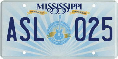 MS license plate ASL025