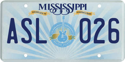MS license plate ASL026