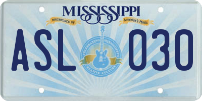 MS license plate ASL030