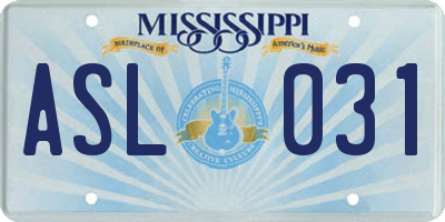 MS license plate ASL031