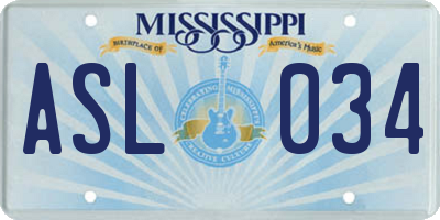 MS license plate ASL034