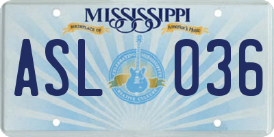 MS license plate ASL036