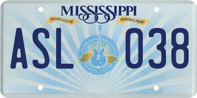 MS license plate ASL038