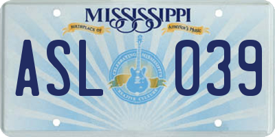 MS license plate ASL039