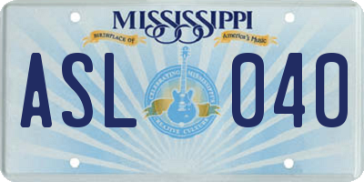 MS license plate ASL040