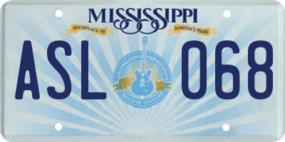 MS license plate ASL068