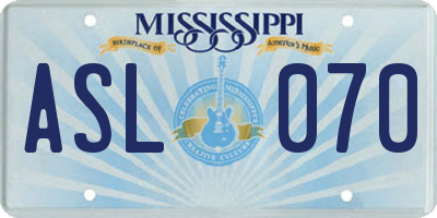 MS license plate ASL070