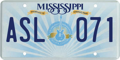 MS license plate ASL071