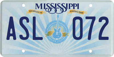 MS license plate ASL072