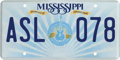 MS license plate ASL078