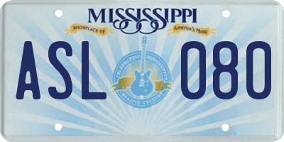 MS license plate ASL080