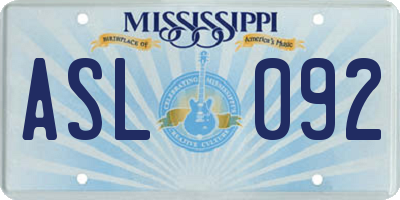 MS license plate ASL092