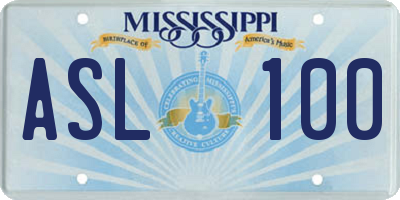 MS license plate ASL100