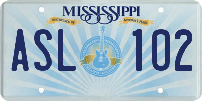 MS license plate ASL102