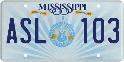 MS license plate ASL103
