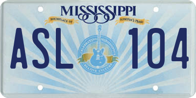 MS license plate ASL104
